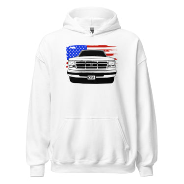 OBS Truck Hoodie with American Flag design in white